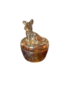 vintage Jeannette Marigold Carnival Glass Scotty Dog covered dish